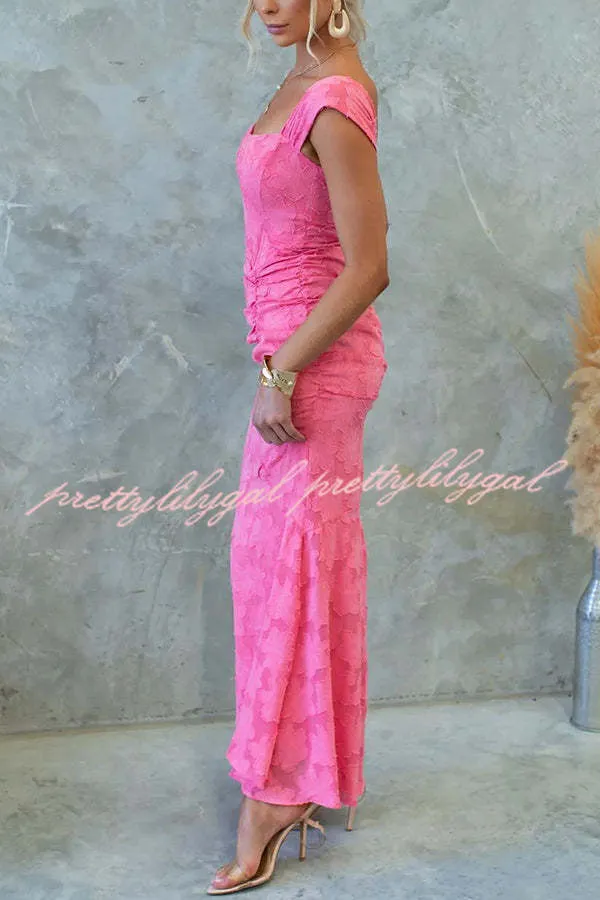 Unreal Beauty Floral Textured Material Ruched Fishtail Maxi Dress