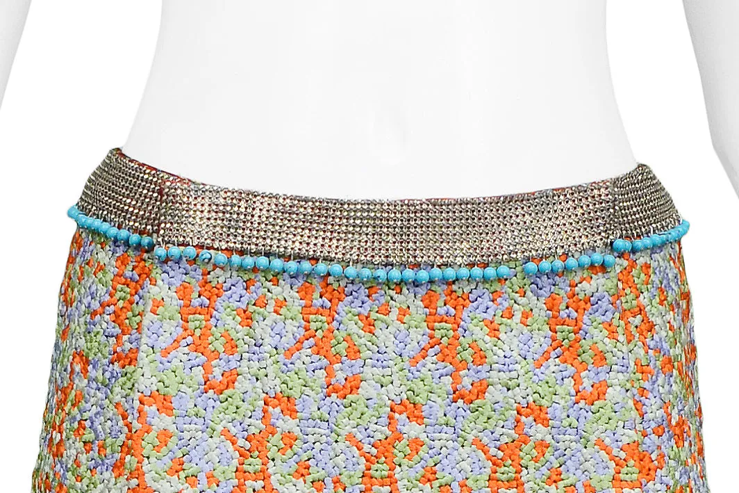 VERSACE MULTICOLOR SKIRT WITH METAL MESH WAISTBAND 1999