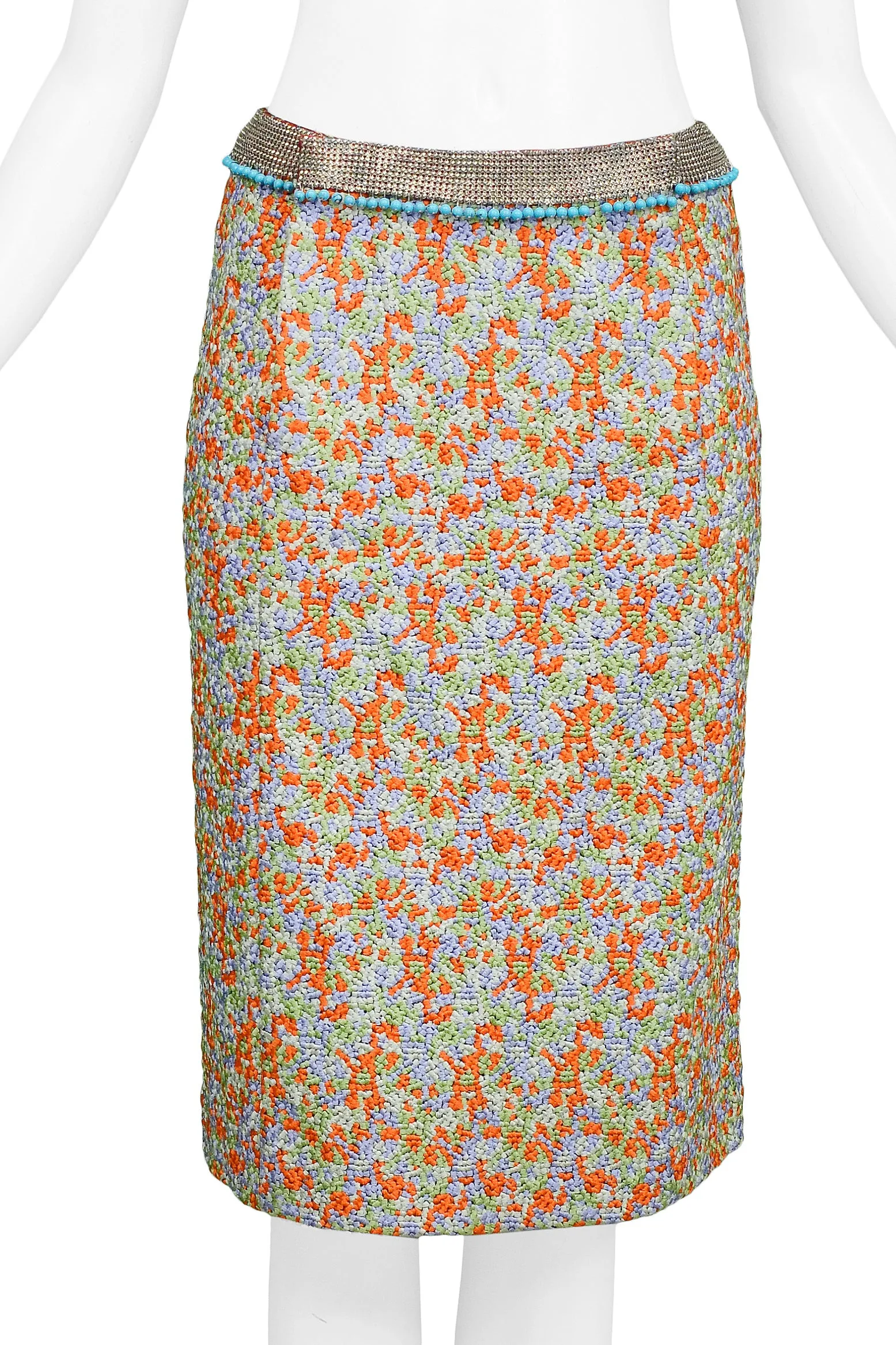 VERSACE MULTICOLOR SKIRT WITH METAL MESH WAISTBAND 1999