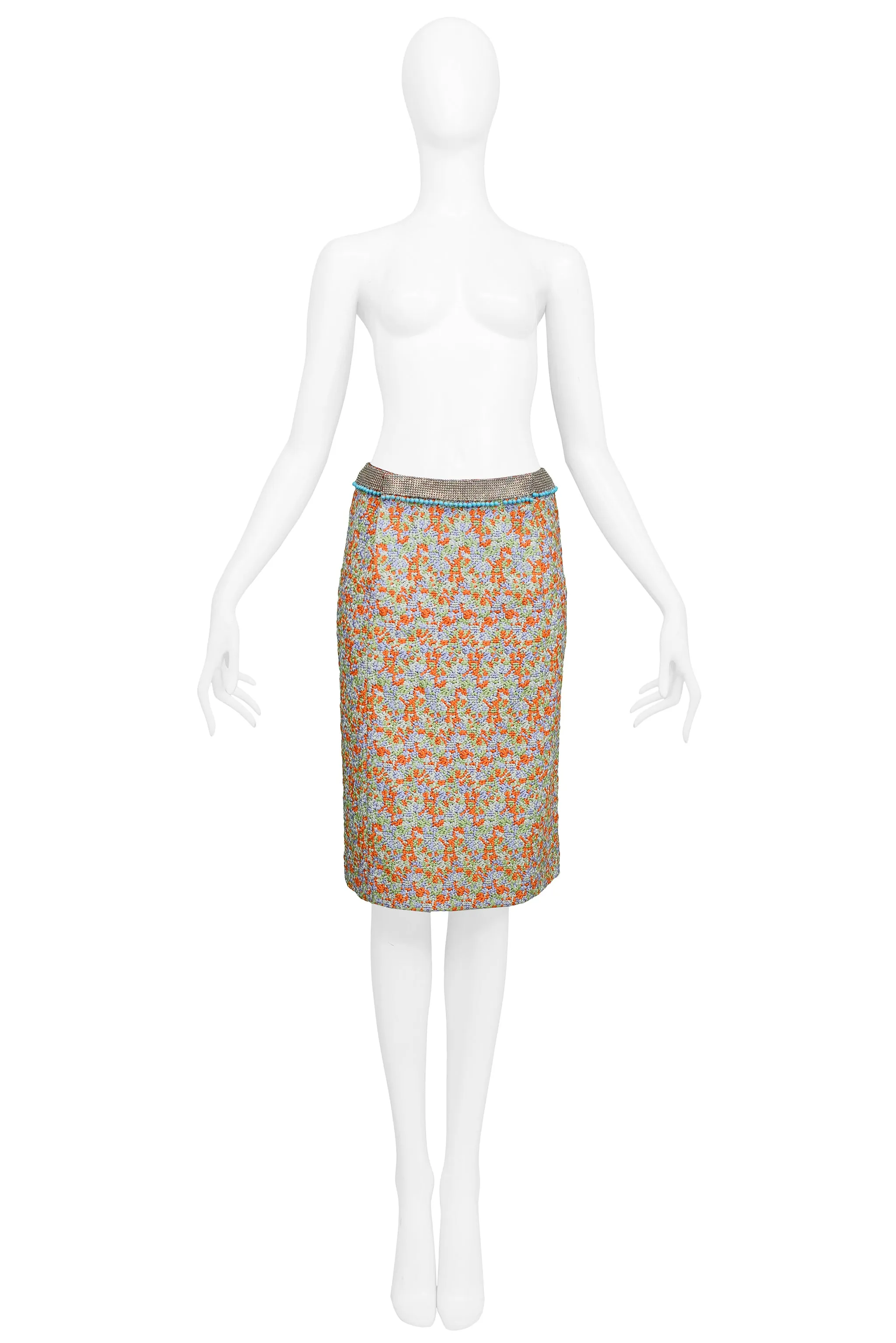 VERSACE MULTICOLOR SKIRT WITH METAL MESH WAISTBAND 1999