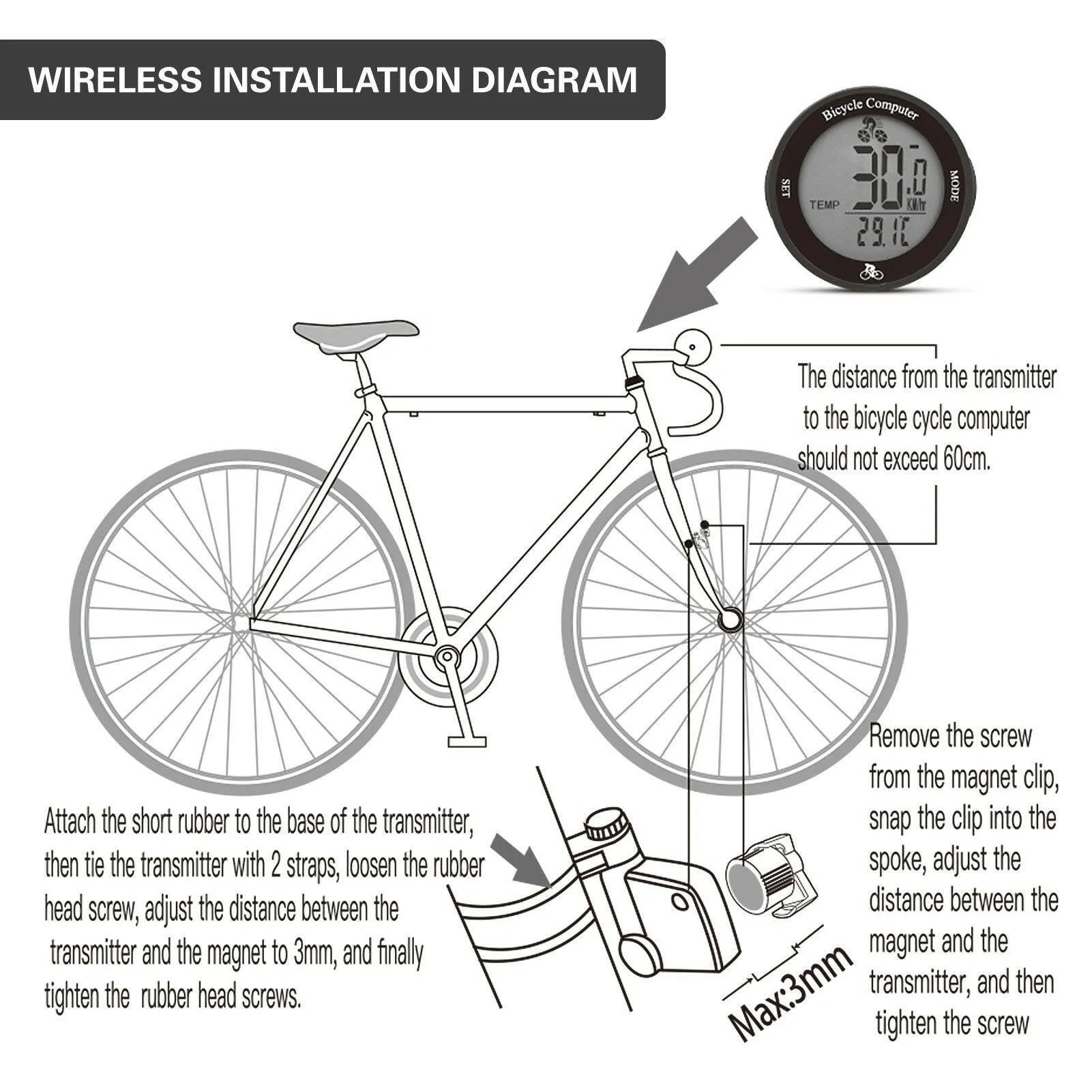 Wireless Bike Computer Waterproof Bicycle Odometer Multi Functional LCD Screen Cycling Speedometer Mountain Bike Speedo Meter