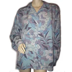 Womens Tops Multi Color Colored BLUE PURPLE Floral Flowers Pattern LONG SLEEVE Collar TOP Shirt Plus Size 22 W