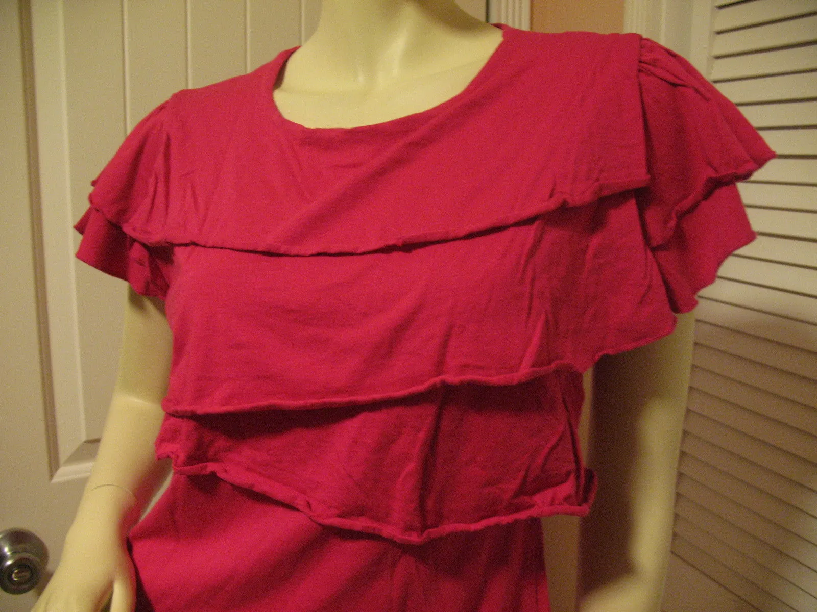 Womens Tops RED Cap Sleeve TIER TIERED Layer Layered Chest TOP BLOUSE Casual Clothes Clothing Large