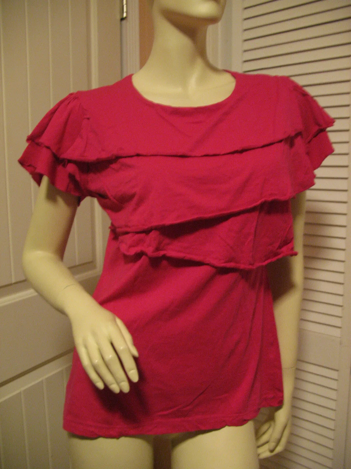 Womens Tops RED Cap Sleeve TIER TIERED Layer Layered Chest TOP BLOUSE Casual Clothes Clothing Large