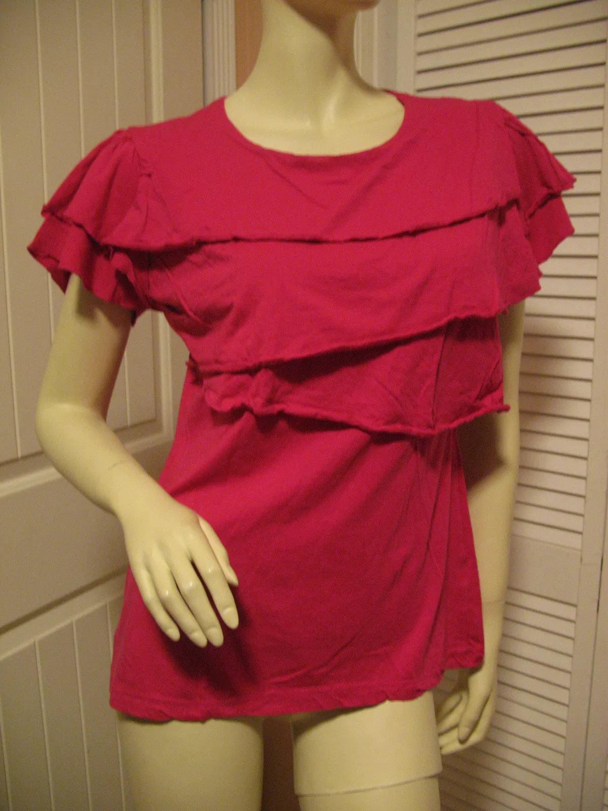 Womens Tops RED Cap Sleeve TIER TIERED Layer Layered Chest TOP BLOUSE Casual Clothes Clothing Large
