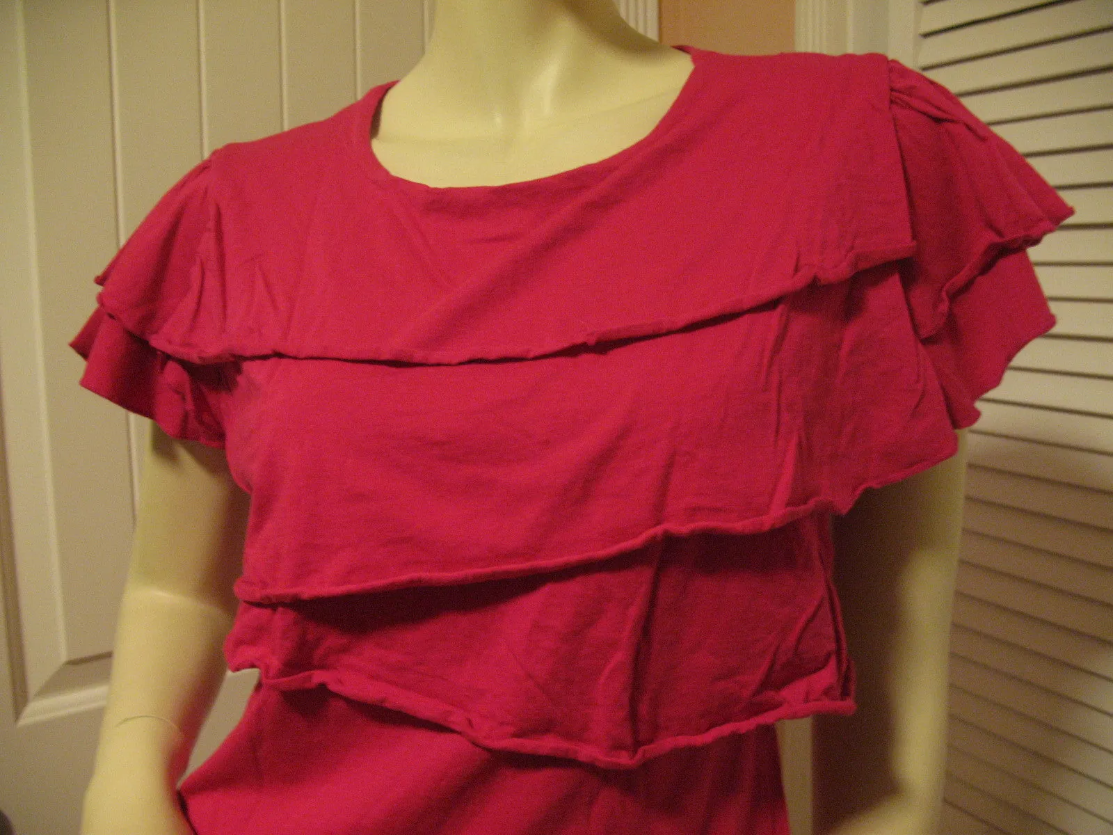 Womens Tops RED Cap Sleeve TIER TIERED Layer Layered Chest TOP BLOUSE Casual Clothes Clothing Large