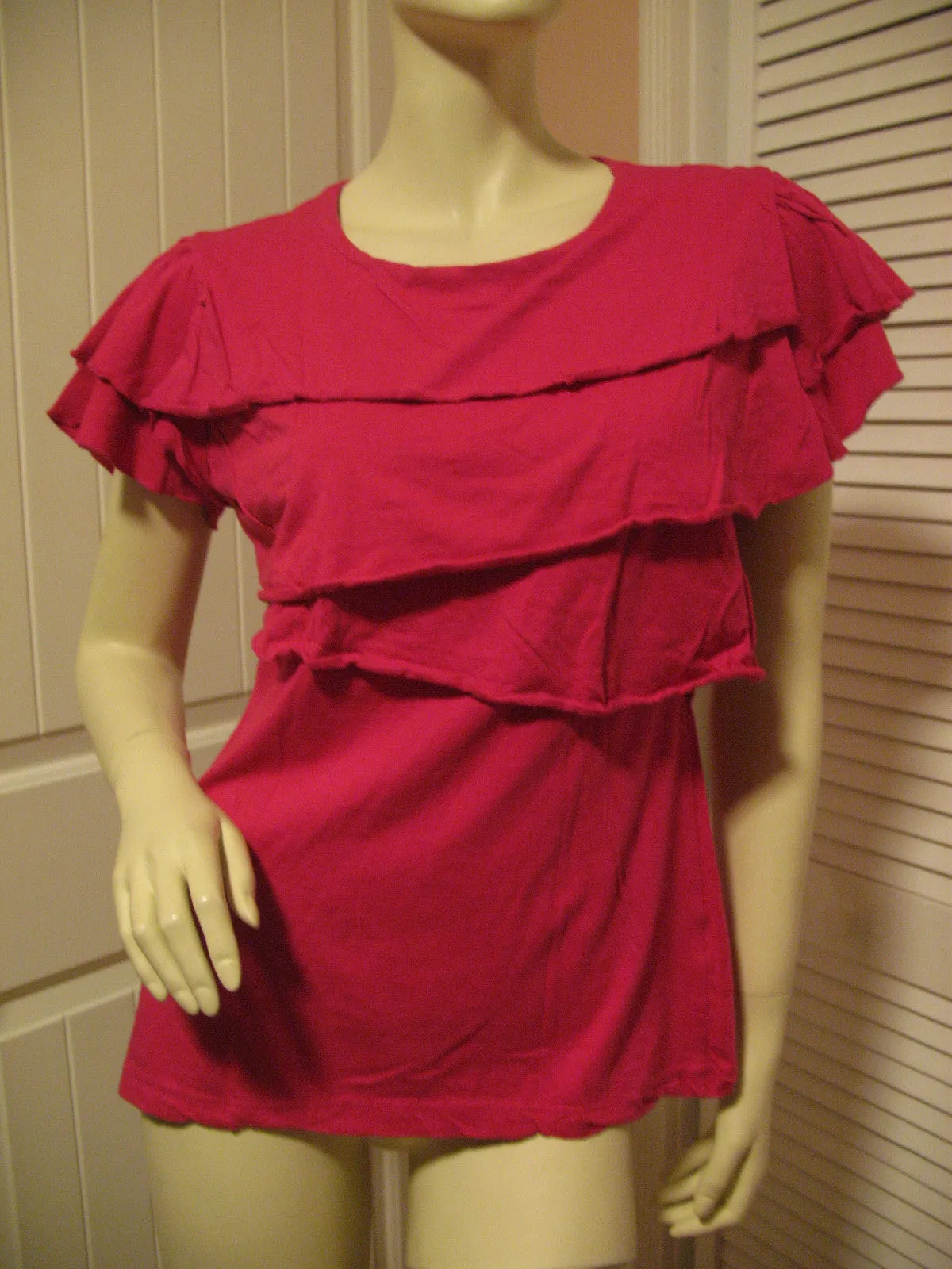 Womens Tops RED Cap Sleeve TIER TIERED Layer Layered Chest TOP BLOUSE Casual Clothes Clothing Large
