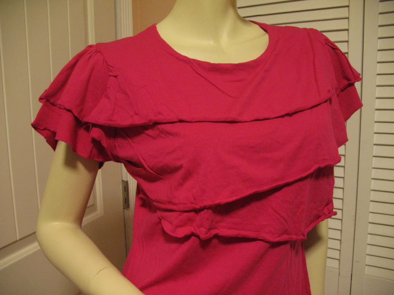 Womens Tops RED Cap Sleeve TIER TIERED Layer Layered Chest TOP BLOUSE Casual Clothes Clothing Large