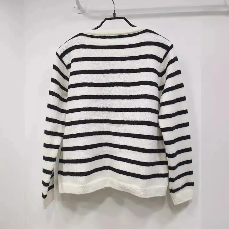 Women's Trendy Black and White Striped Knitwear Vest | Ideal for Autumn/Winter