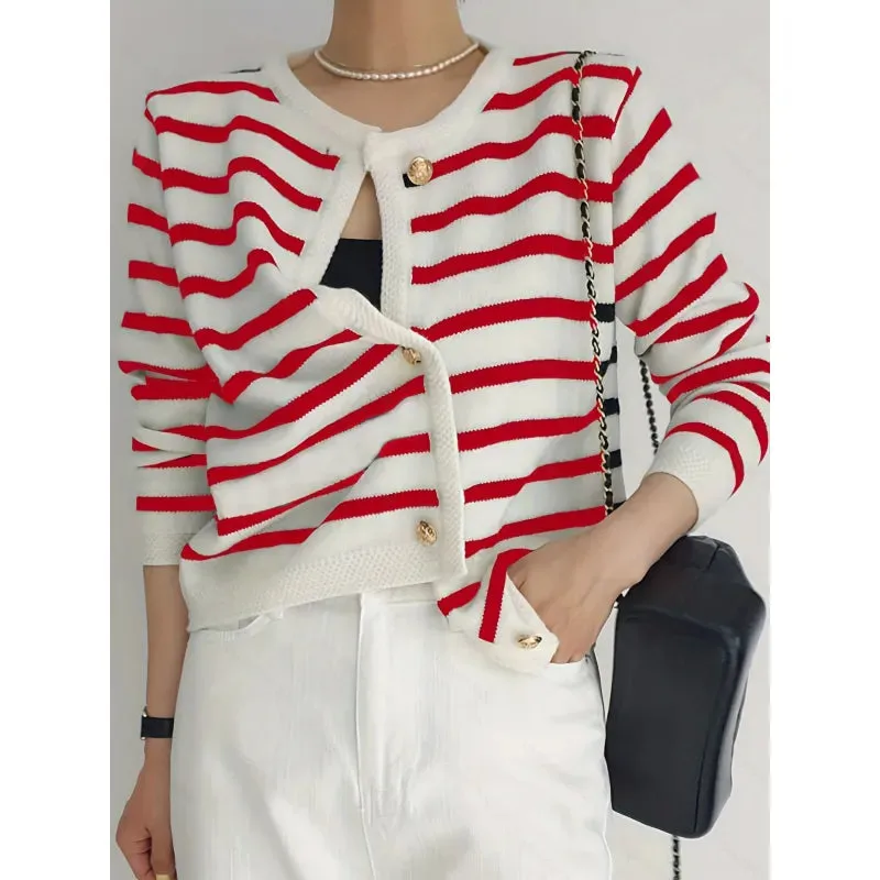 Women's Trendy Black and White Striped Knitwear Vest | Ideal for Autumn/Winter